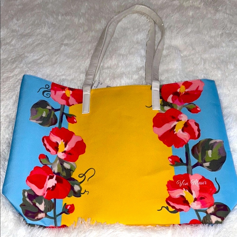 Von Maur Floral Tote Bag - Yellow and Blue